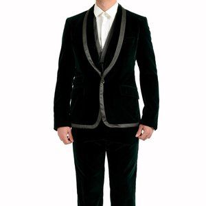 Dolce & Gabbana Men's Emerald Green Velour One Button Three Piece Suit